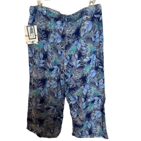 Carribbean Joe Women's Capris Blue TurquoiseLleaf Print Size Medium - Picture 2 of 9